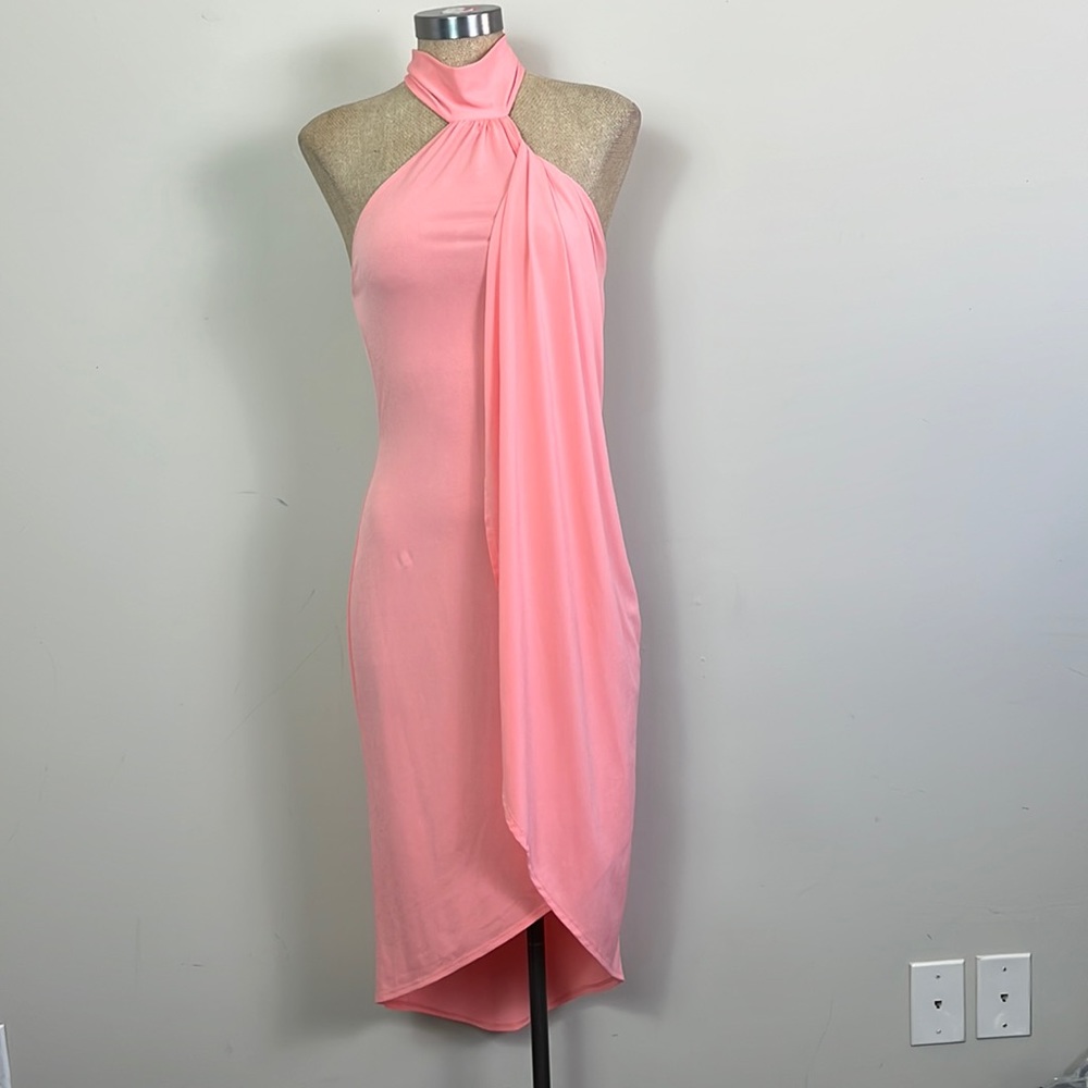 Venus Halter Wrap Dress Women Small Peach Stretch